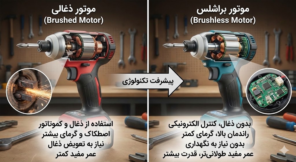 تفاوت موتور براشلس با موتور ذغالی